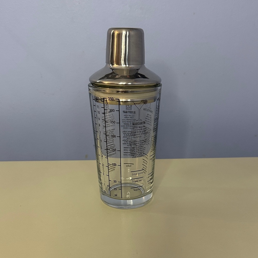 Stainless Silver-Tone Cocktail Shaker with Recipe Guide